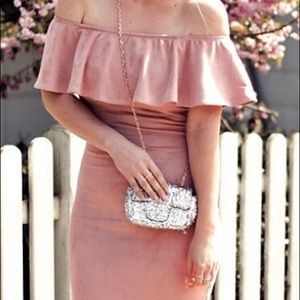 Off-shoulder suede dress